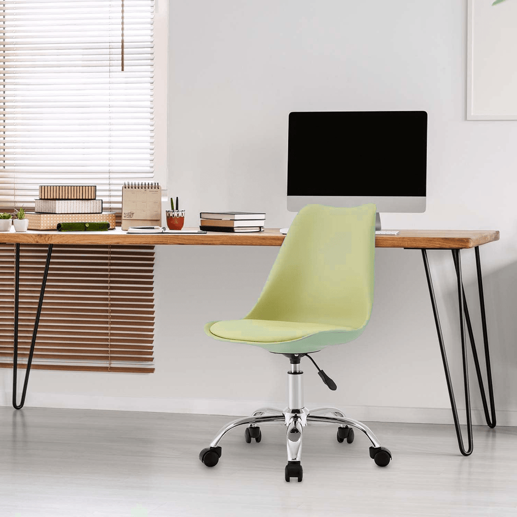 Silla Escritorio Ergonómica con Ruedas, Silla Oficina Giratoria con Altura Ajustable, Acolchada, Estilo Nórdico, Ideal para Estudio y Oficina