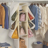 Organizador Armario Ropa, Organizador Bolsos de 18 x 36 x 80 cm, 2 Enganches Metálicos para Colgar, Compartimentos de Gran Capacidad, 4 Compartimentos Centrales, 6 Compartimentos Laterales