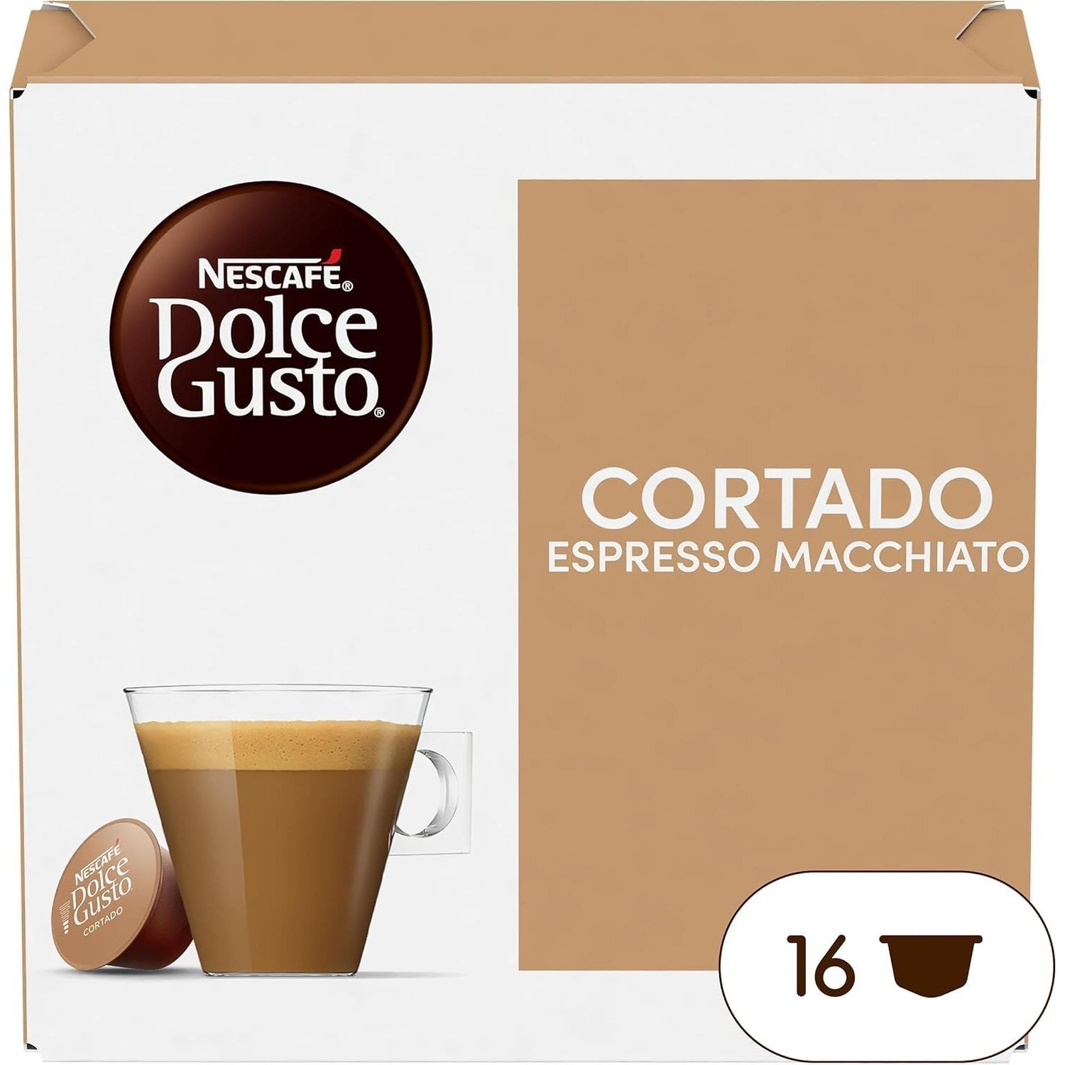 Nescafé Dolce Gusto, Café Cortado Espresso Macchiato, Intensidad 8, 16/48/96 Cápsulas