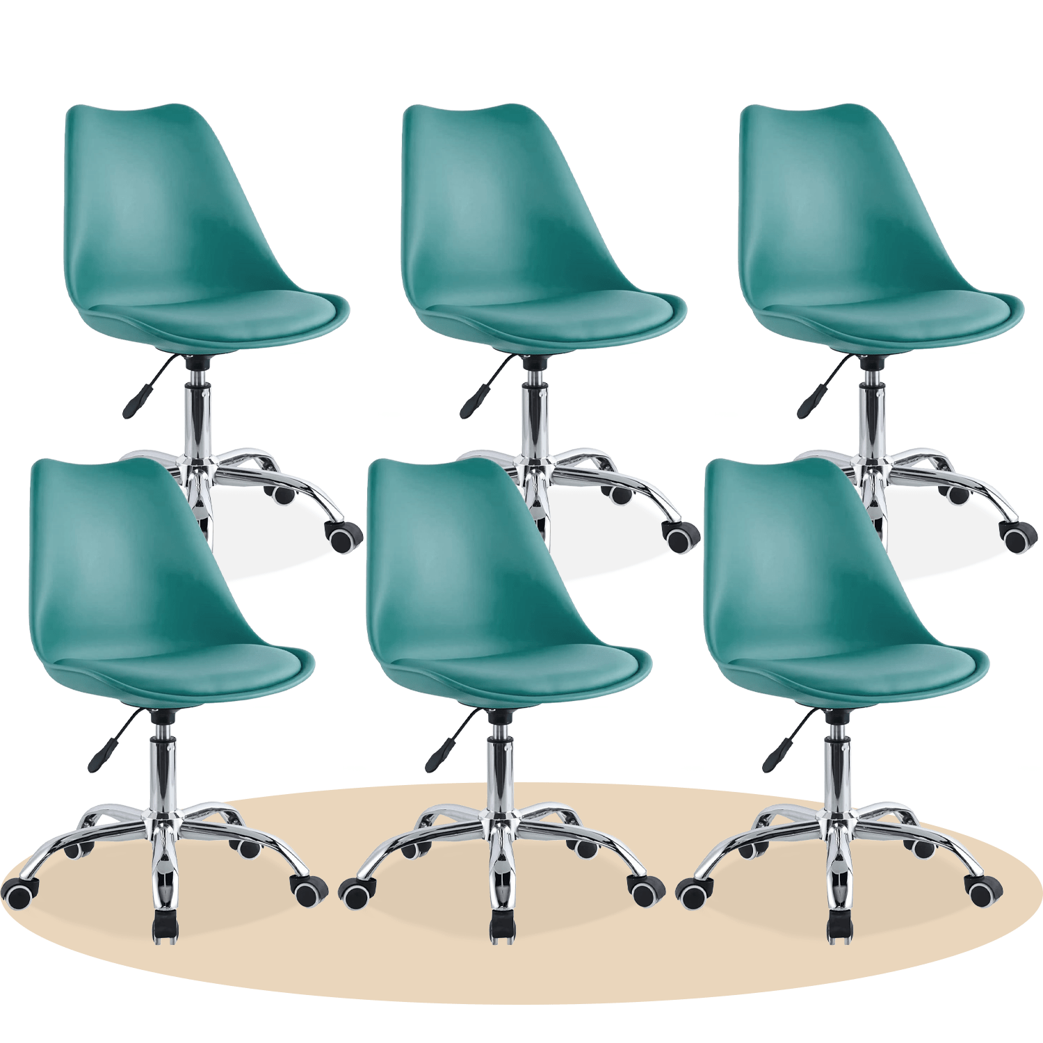 Silla Escritorio Ergonómica con Ruedas, Silla Oficina Giratoria con Altura Ajustable, Acolchada, Estilo Nórdico, Ideal para Estudio y Oficina