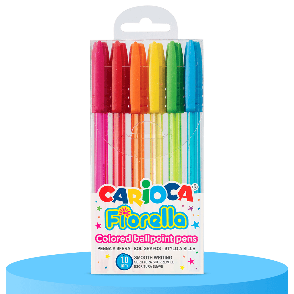 CARIOCA Pack 6 Boligrafos de Colores, Escritura Brillante y Colorida, Bolígrafos de Gel con Bola 1mm, Secado Rápido y Agarre Cómodo
