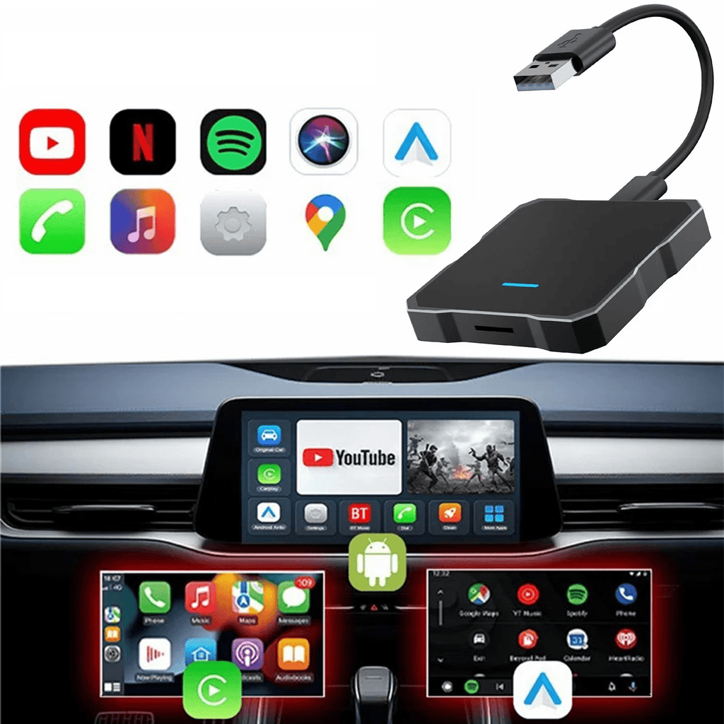 Adaptador CarPlay Inalámbrico compatible con CarPlay y Android Auto con Cable, Bluetooth 5.0, WiFi 5.8GHz, Procesador Quad-Core A53, Soporte Multimedia y Streaming, Diseño Compacto, Listo para Usar