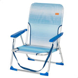 AKTIVE Silla Plegable Playa, Estructura de Aluminio Resistente, Soporta hasta 110Kg, Asiento Bajo, Incluye Reposabrazos, Topes Antivuelco y Asa de Hombro, Color Azul Rayas, 45x40x70 cm