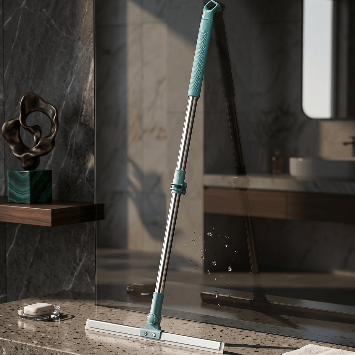 Escoba Multifunción, Cabezal Giratotio 180°, Mango Ajustable de 60 a 100cm, Perfecta para Eliminar Líquidos y Manchas, Fácil Uso en Espacios de Difícil Acceso, Eficaz para Limpiar Cristales, Flexibilidad Ideal para Suelos y Superficies Lisas