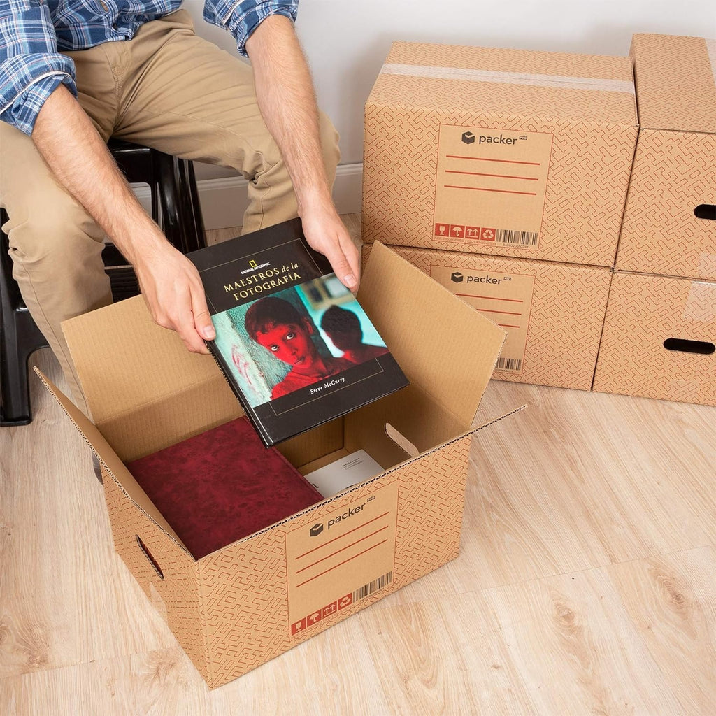 Pack 10 Cajas Carton para Mudanzas y Almacenaje Ultra Resistentes con Asas