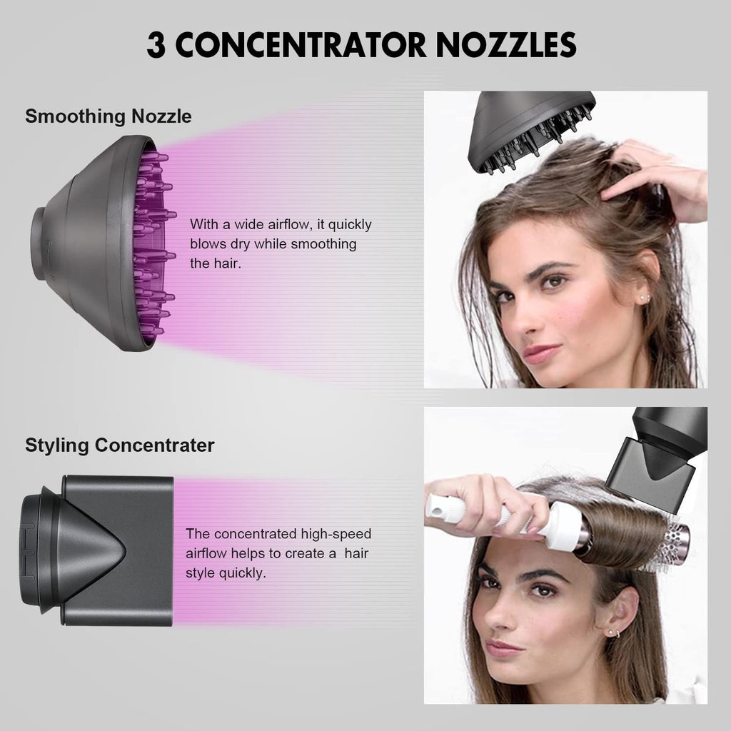 Secadores de Pelo Iónico Profesional, 2 niveles de Temperatura, 3 Velocidades, Incluye 2 Concentradores y 1 Difusor, Iones Negativos, Elimina la Estática, Mejora el Brillo Natural del Cabello, Moldea, Desenreda y Seca el Pelo a la Vez