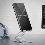 Mars Gaming MA-RSS, Soporte Plegable para Smartphone, Rotación Dinámica 360º + Ajuste en Altura y Ángulo 180º, Soporte Teléfono Móvil Portátil de Aluminio, Antideslizante, Gris Plateado