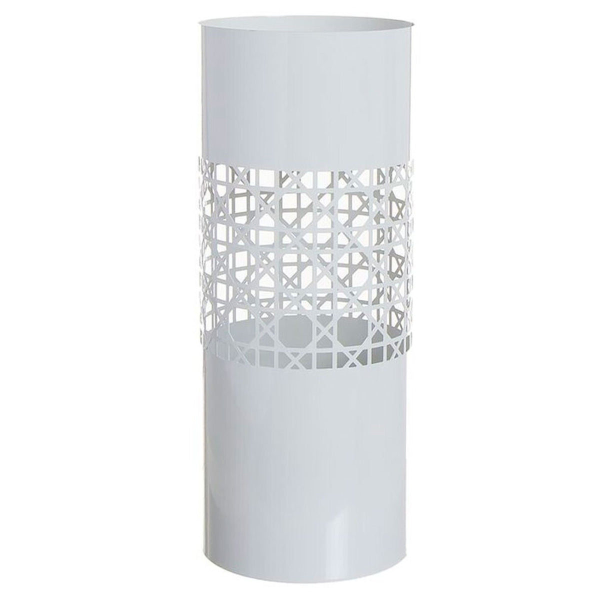 Paragüero de Metal para Entrada, Hogar y Oficina, Diseño Vertical Decorativo con Acabado Calado, Color Blanco