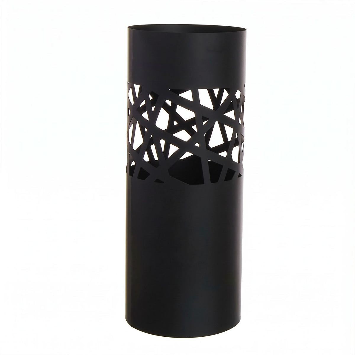 Paragüero de Metal para Entrada, Hogar y Oficina, Diseño Vertical Decorativo con Acabado Calado, Estructura Cilíndrica para Organizar Paraguas, Negro, 19.5 x 19.5 x 49 cm