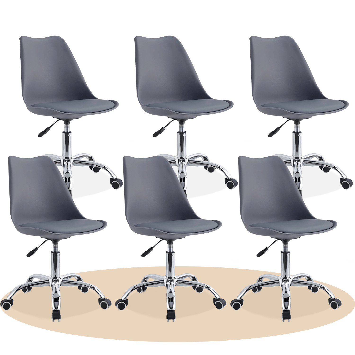 Silla Escritorio Ergonómica con Ruedas, Silla Oficina Giratoria con Altura Ajustable, Acolchada, Estilo Nórdico, Ideal para Estudio y Oficina