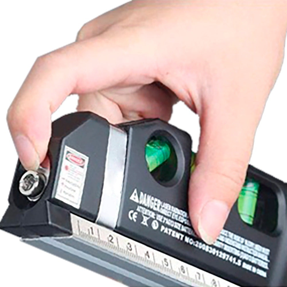 Nivel Laser, Mide con Precisión de forma Práctica y Fácil, Flexómetro 250 cm, 3 burbujas, Regla, Botón ON/OFF Láser, Funciona con 3 Pilas LR44