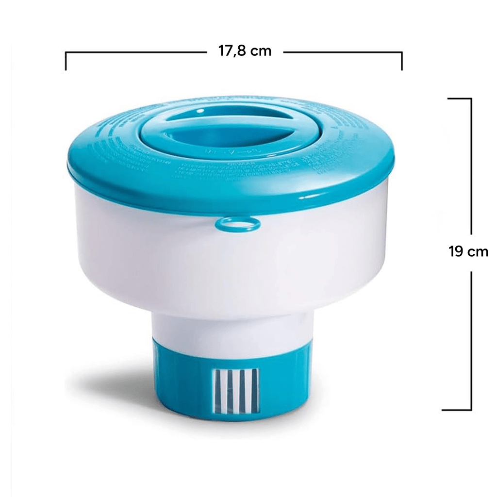 Dispensador Cloro Piscina de Ø 17,8 cm, Skimmer Piscina, Compatible con Tabletas de Cloro o Bromo de Ø 7,6 cm, Tapa de Doble Cierre de Seguridad, Dispensador con Anillo Regulable, Apto para Cualquier Piscina y Spa