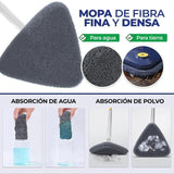 Mopa Triangular Limpieza Giratoria 360 para Limpiar Suelos, Paredes, Ventanas, Techos y Muebles. Fregona Triangular Microfibra, Función Autoescurrible, Incluye 2 Recambios. Cabezal de 27 x 27 x 27 cm, con un Mango Extensible de hasta 130 cm.