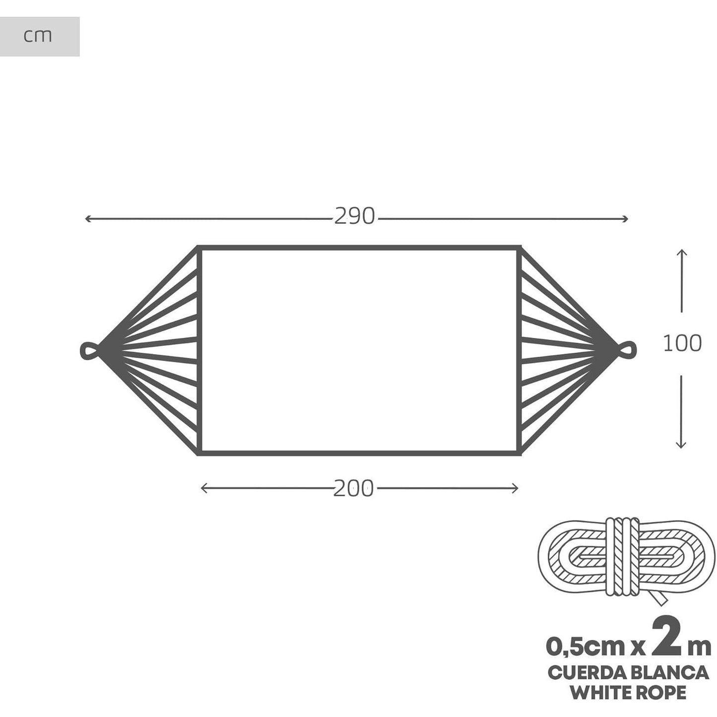 Hamaca Colgante para Exterior de Algodón, Ideal para Camping y Jardín, Medidas 200x100 cm, Hasta 200 kg de Capacidad de Carga, Incluye Bolsa de Transporte y Cuerda de 0,5cm x 2m
