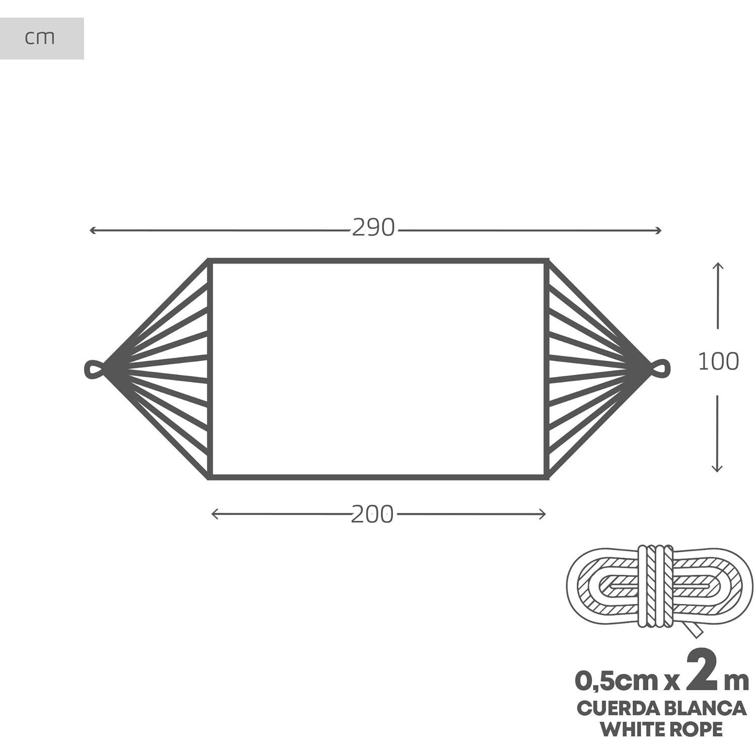 Hamaca Colgante para Exterior de Algodón, Ideal para Camping y Jardín, Medidas 200x100 cm, Hasta 200 kg de Capacidad de Carga, Incluye Bolsa de Transporte y Cuerda de 0,5cm x 2m