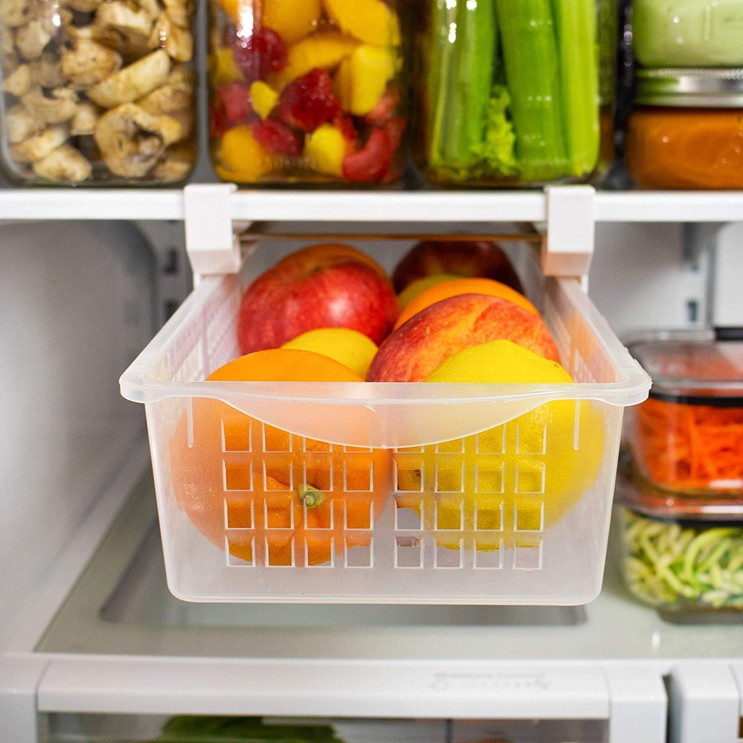 Organizador de Cocina, Organizador Nevera, Organizador de Refrigerador, Contenedor de Almacenamiento, Fácil de Instalar, Pensado para Optimizar y Ahorrar Espacio, Ajustable y Adaptable a Cualquier Estante