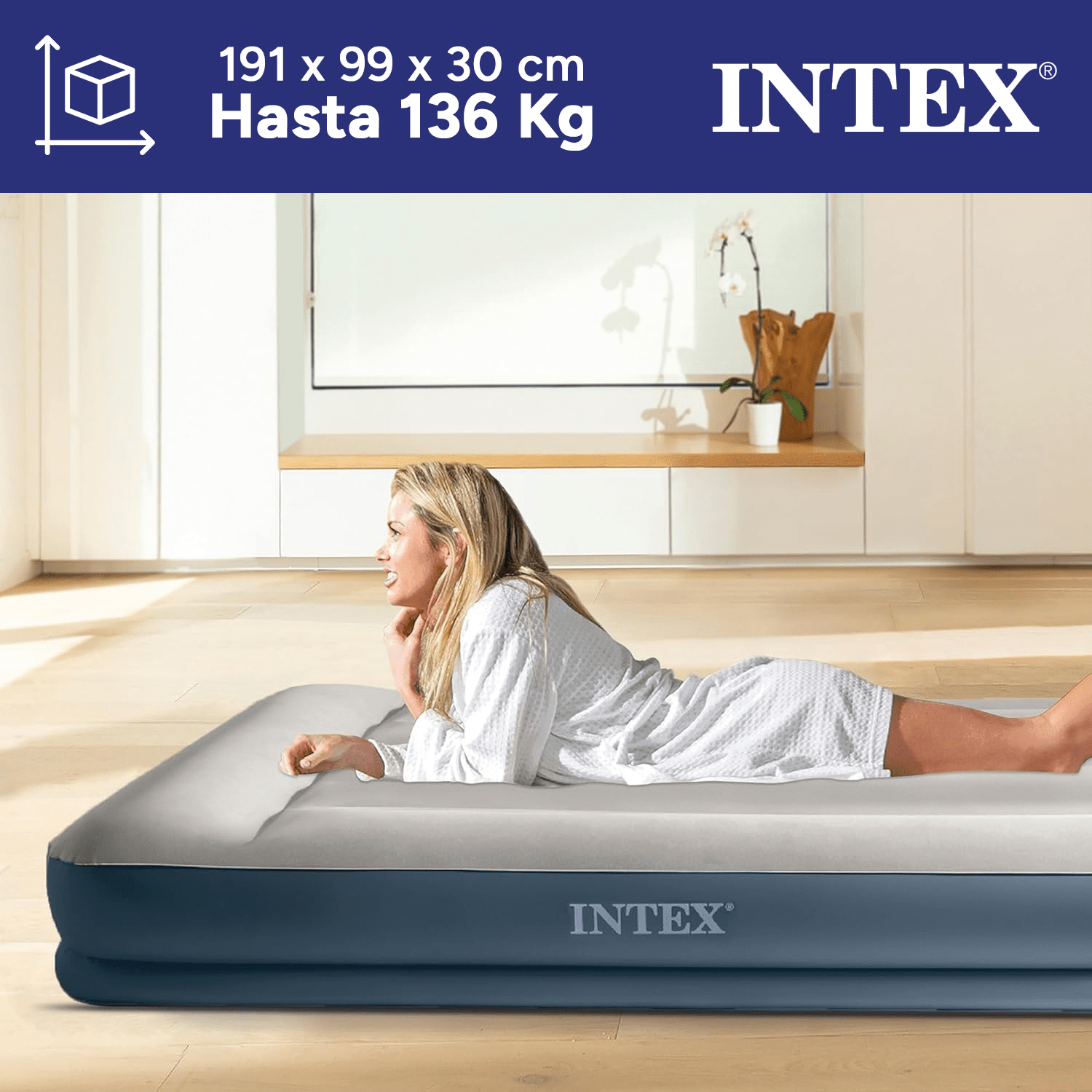 INTEX Colchón Hinchable, Colchon Inflable, Rápido Hinchado, Alta Resistencia con Extra de Firmeza, Comodidad y Durabilidad, Apto para Interior y Exterior, Hecho de Miles de Fibras de Poliéster que no se Estiran ni por el Tiempo ni por el Uso