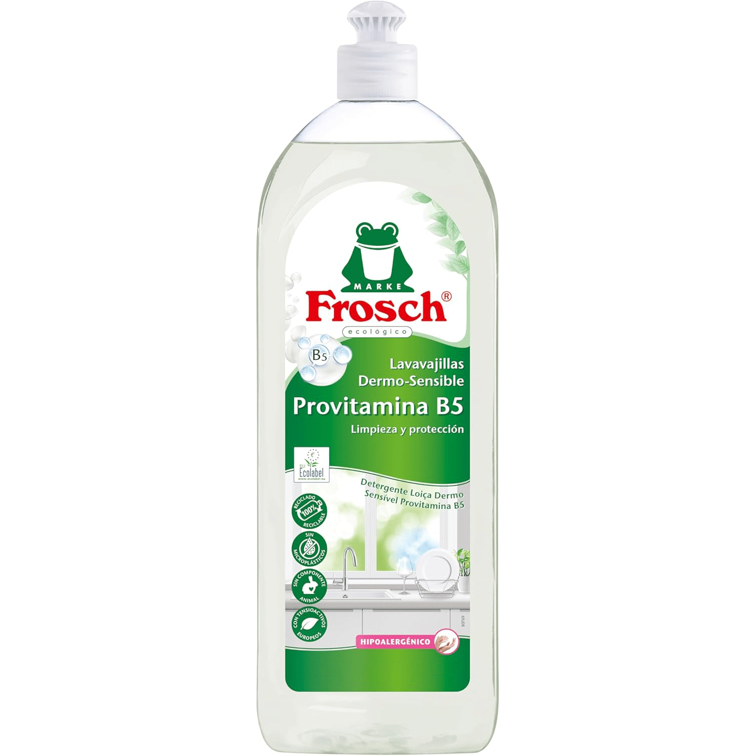 Frosch Lavavajillas Líquido, Lavavajillas Detergente a Mano con Provitamina B5, Desengrasa y Protege la Piel, Botella de 750 ml