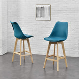Taburete Alto Cocina con Respaldo, Asiento Blando y Tapizado, Patas Altas Resistentes de Madera de Haya con Reposapiés, Sillas Nórdicas, Ideal para Cocina, Salón, Comedor y Restaurante, 54.5 x 49.5 x 106 cm