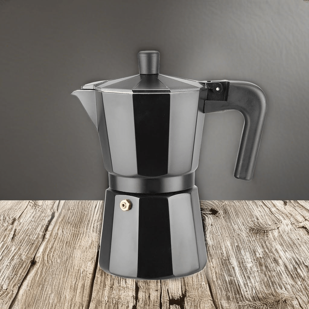 Cafetera Italiana de Aluminio Resistente con Asa de Bakelita Ergonómica y Aislante de Calor, Compatible con Gas, Vitrocerámica e Inducción, Octogonal