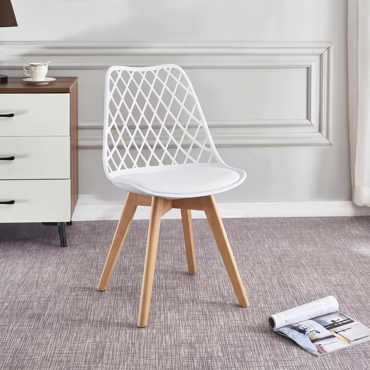 1/2/4/6 Unidad Sillas para Comedor, Sillas para Cocina con Asiento Blando, Tapizado y Patas Resistentes de Madera de Haya, Sillas Nórdicas con Diseño Tramado