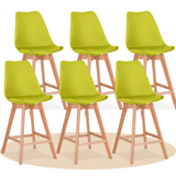 Taburete Alto Cocina con Respaldo, Asiento Blando y Tapizado, Patas Altas Resistentes de Madera de Haya con Reposapiés, Sillas Nórdicas, Ideal para Cocina, Salón, Comedor y Restaurante, 54.5 x 49.5 x 106 cm