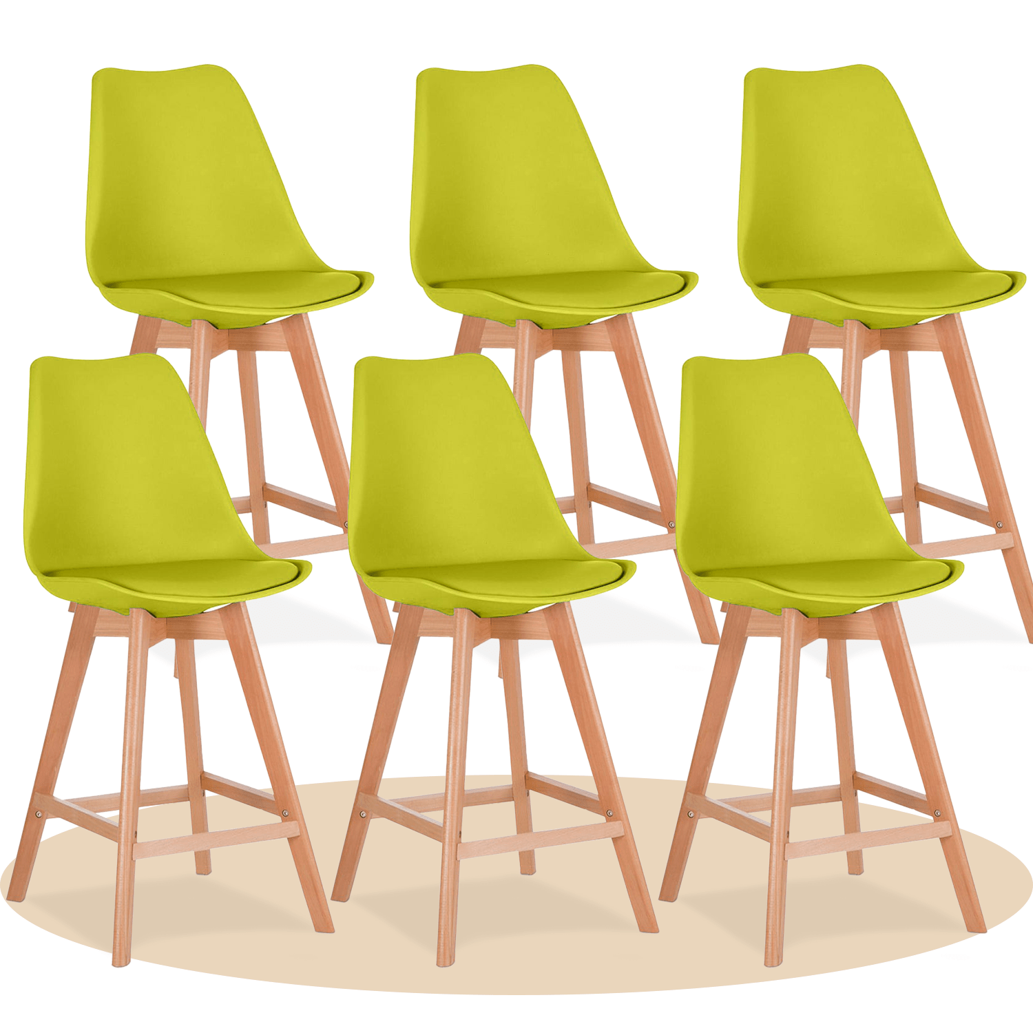 Taburete Alto Cocina con Respaldo, Asiento Blando y Tapizado, Patas Altas Resistentes de Madera de Haya con Reposapiés, Sillas Nórdicas, Ideal para Cocina, Salón, Comedor y Restaurante, 54.5 x 49.5 x 106 cm