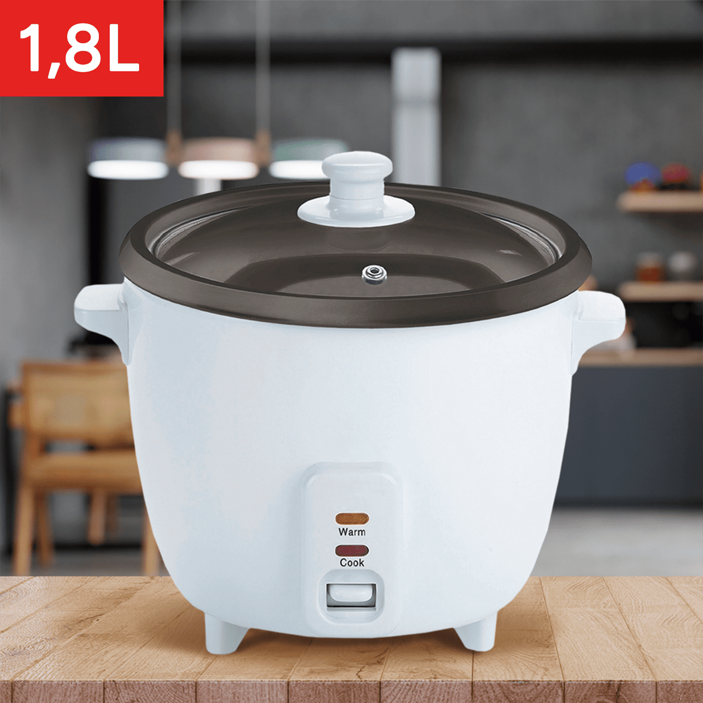 Hervidor de Arroz de Gran Capacidad, Arrocera con Función de Cocinar o Calentar, Contenedor Interno con Recubrimiento Antiadherente, Tapa de Vidrio Transparente, Indicador luminoso