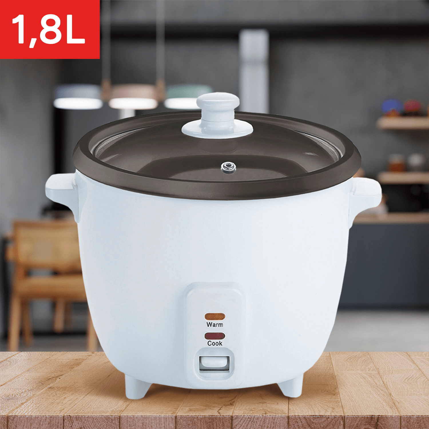 Hervidor de Arroz de Gran Capacidad, Arrocera con Función de Cocinar o Calentar, Contenedor Interno con Recubrimiento Antiadherente, Tapa de Vidrio Transparente, Indicador luminoso