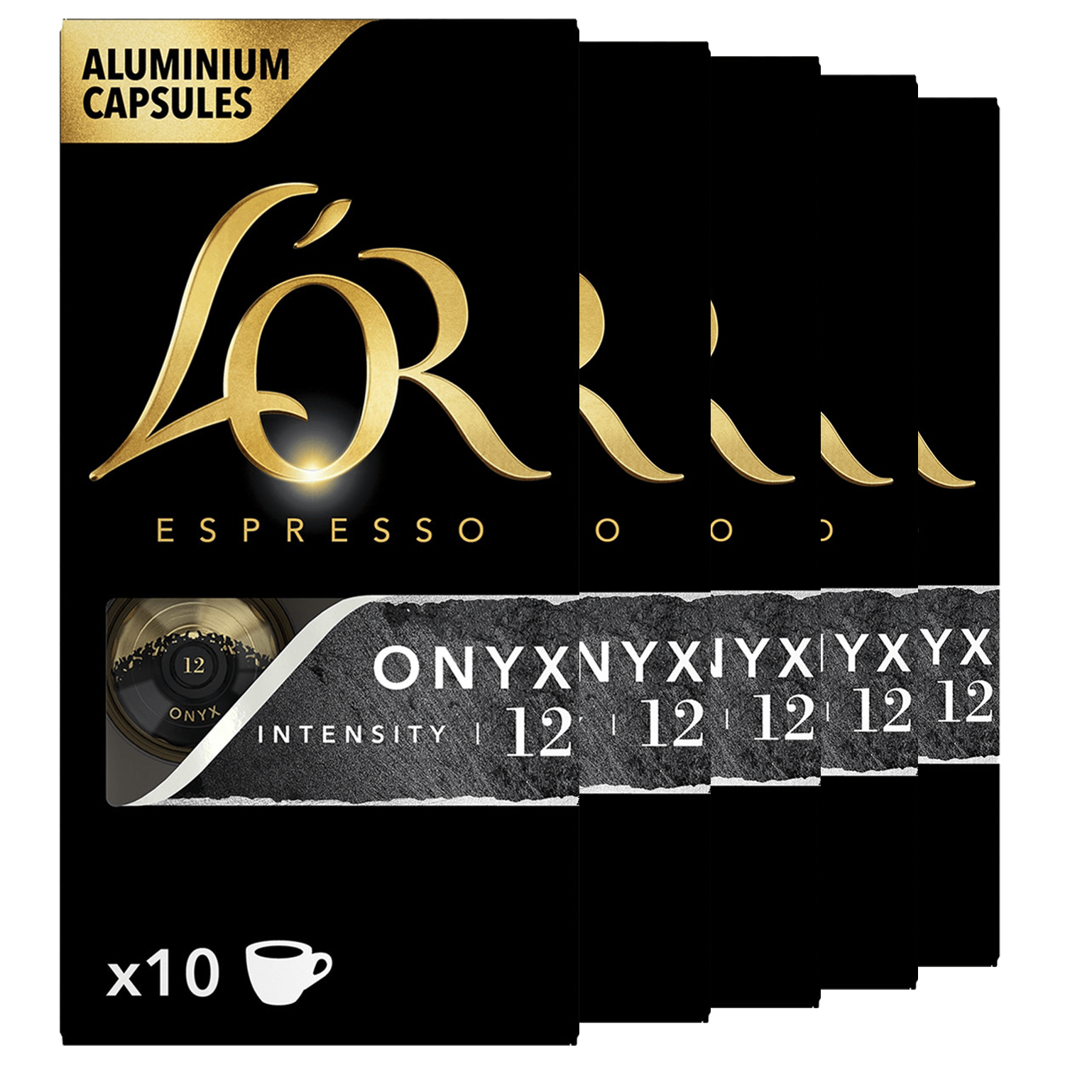 L'Or Espresso Café Cápsulas Onyx, Intensidad 12, Intenso y Potente, 10/50 Cápsulas