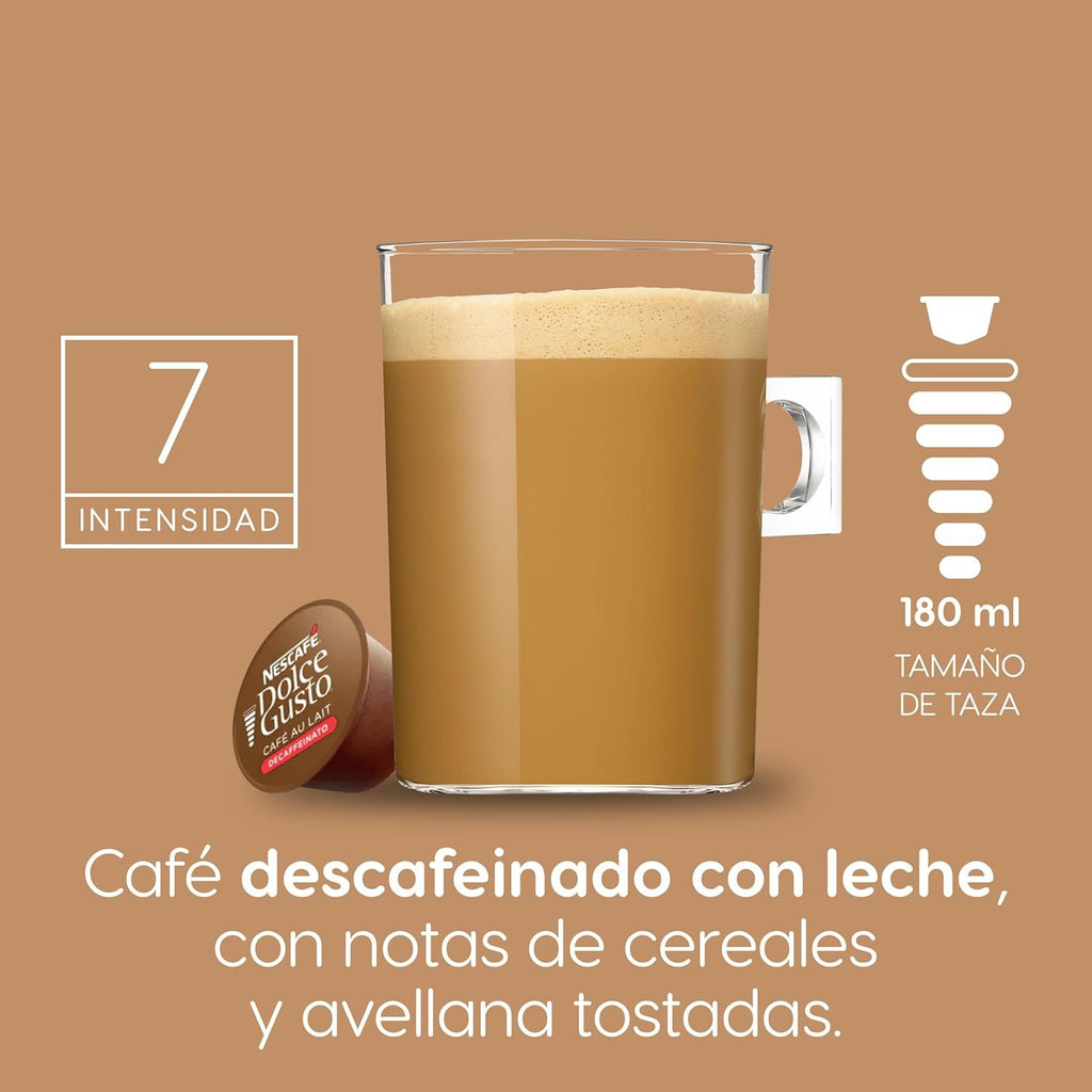 NESCAFÉ Dolce Gusto Café con Leche Descafeinado, 90 Cápsulas de Café, Intensidad 7, Para Cafeteras Dolce Gusto, 90 Cápsulas