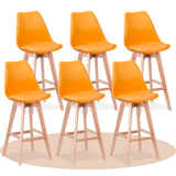Taburete Alto Cocina con Respaldo, Asiento Blando y Tapizado, Patas Altas Resistentes de Madera de Haya con Reposapiés, Sillas Nórdicas, Ideal para Cocina, Salón, Comedor y Restaurante, 54.5 x 49.5 x 106 cm