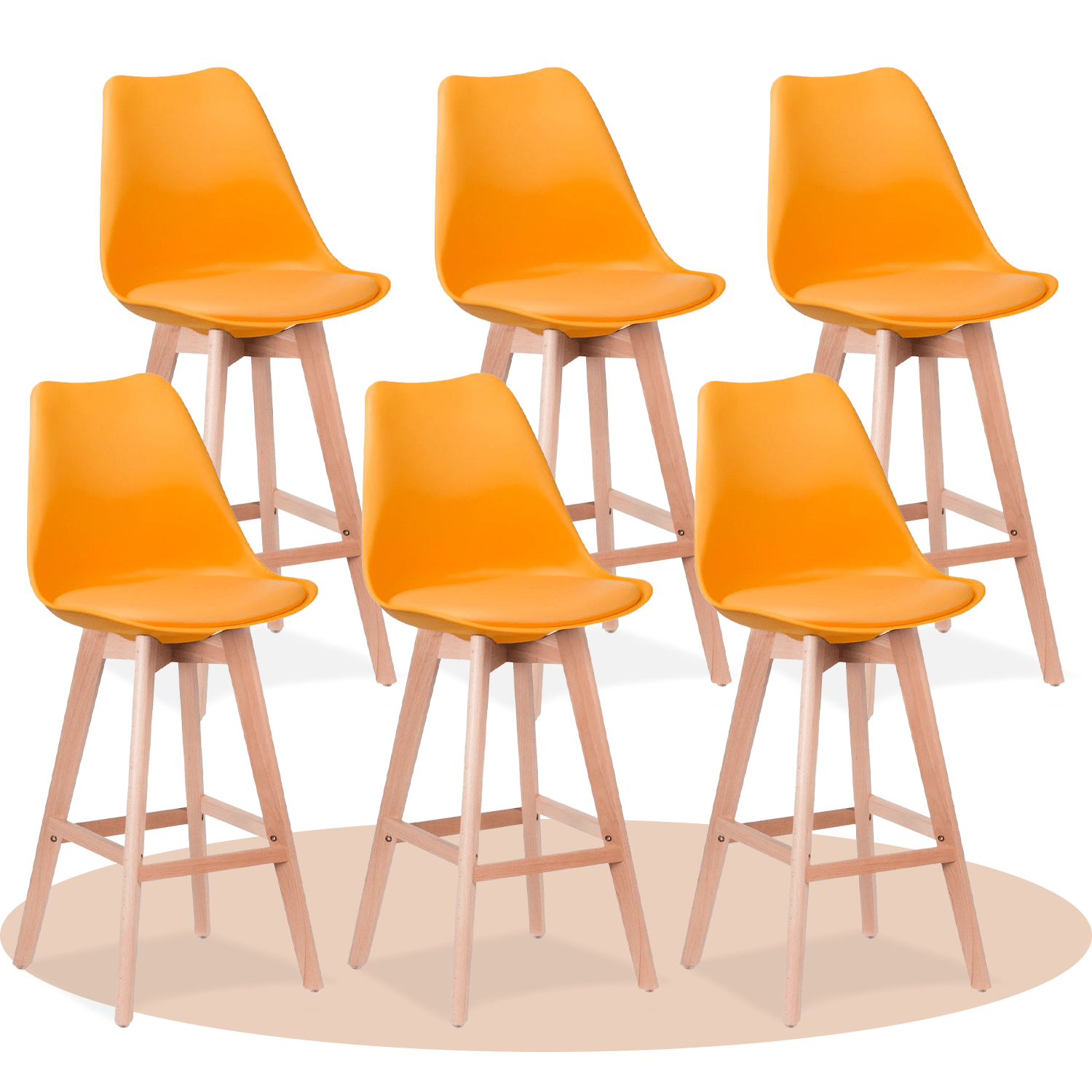 Taburete Alto Cocina con Respaldo, Asiento Blando y Tapizado, Patas Altas Resistentes de Madera de Haya con Reposapiés, Sillas Nórdicas, Ideal para Cocina, Salón, Comedor y Restaurante, 54.5 x 49.5 x 106 cm