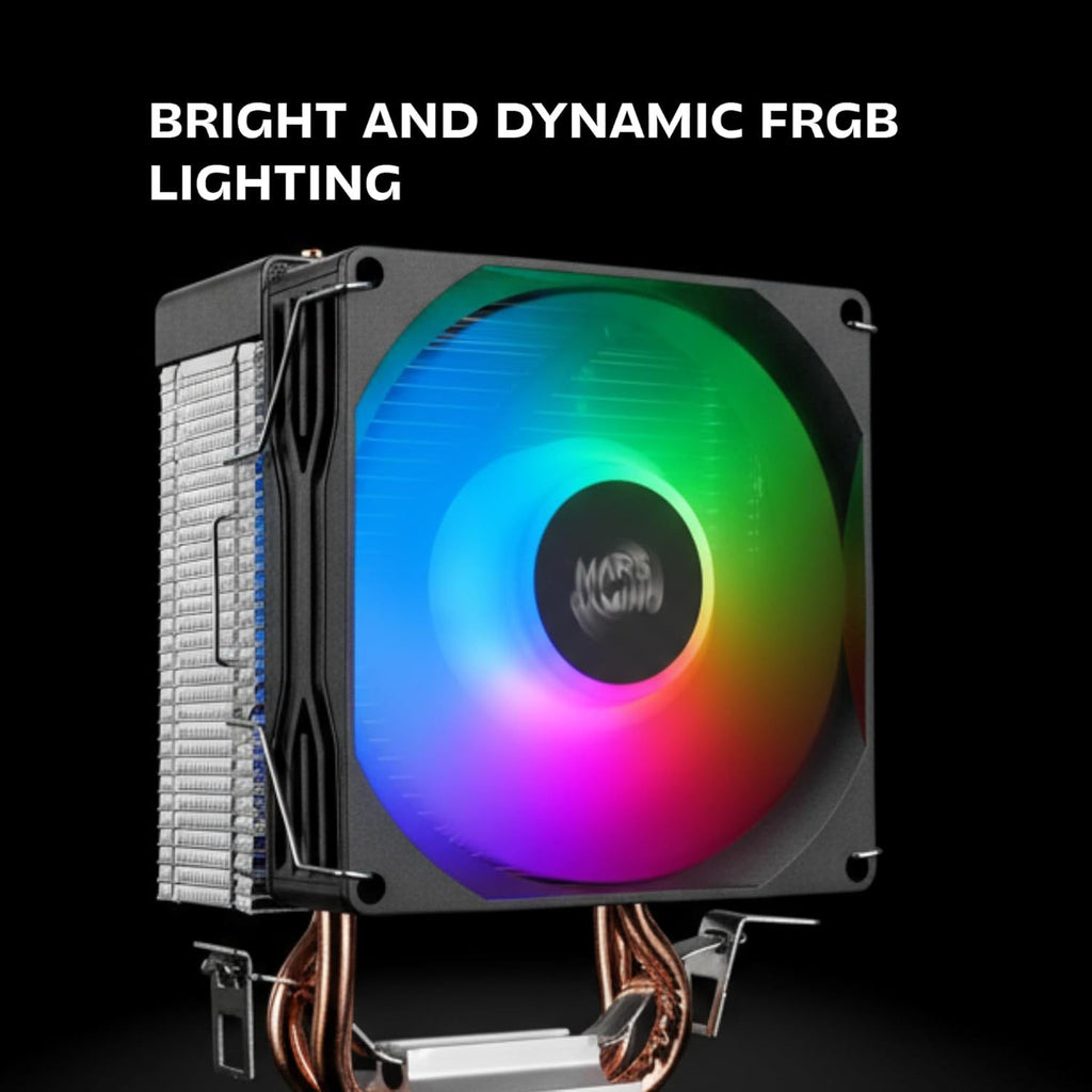 Mars Gaming MCPU-X2, Disipador CPU 150W TDP, 2x Heatpipes, Ventilador PWM FDB, Iluminación FRGB, Diseño Compacto SFF/Mini-ITX, Aletas de Aluminio, Cooler PC con Compatibilidad Intel y AMD, Negro