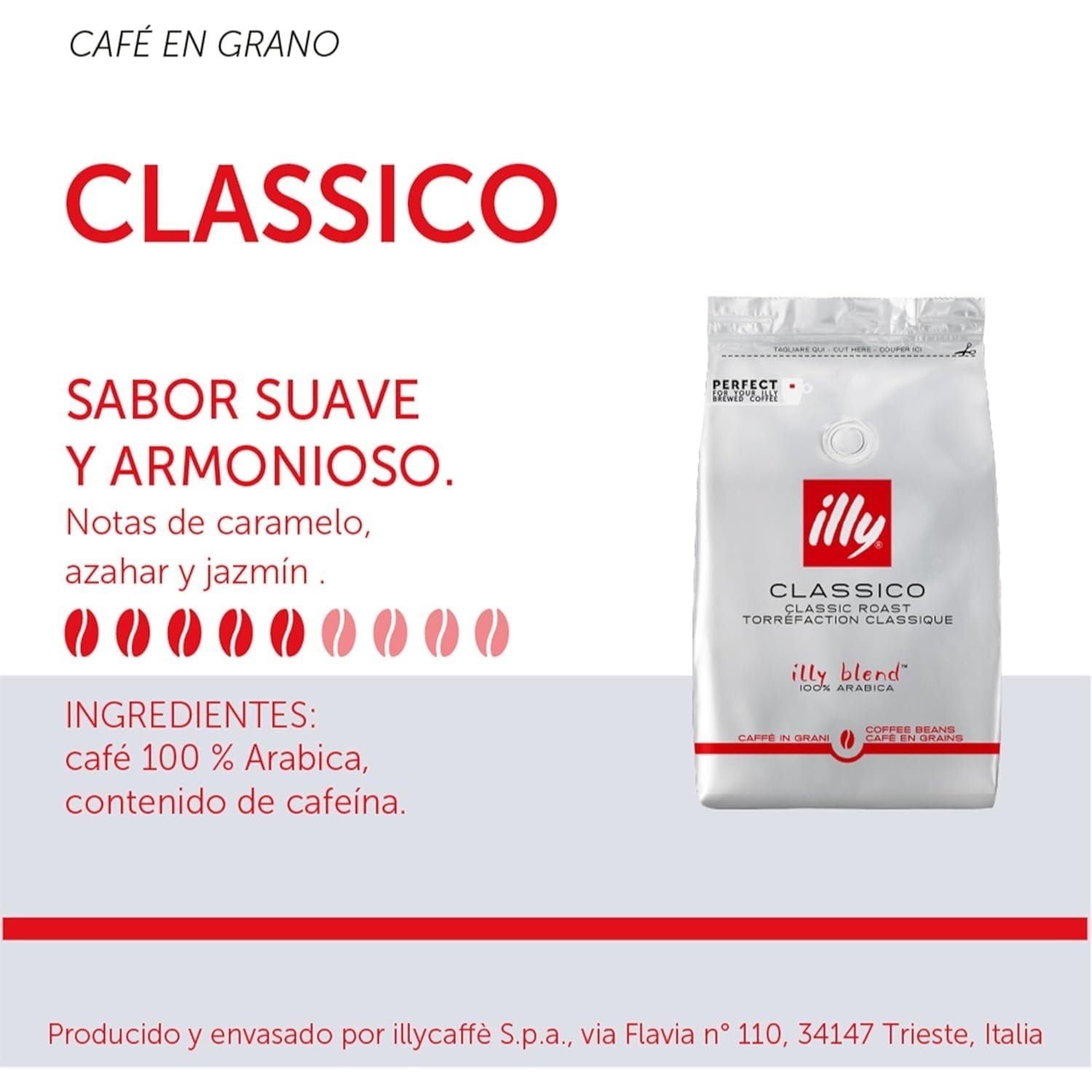 Illy Café Grano Tueste Classico, Sabor Suave y Armonioso, Notas de Caramelo, Azahar y Jazmin, 100% Arabica, Café en Grano Listo para ser Molido, 500g