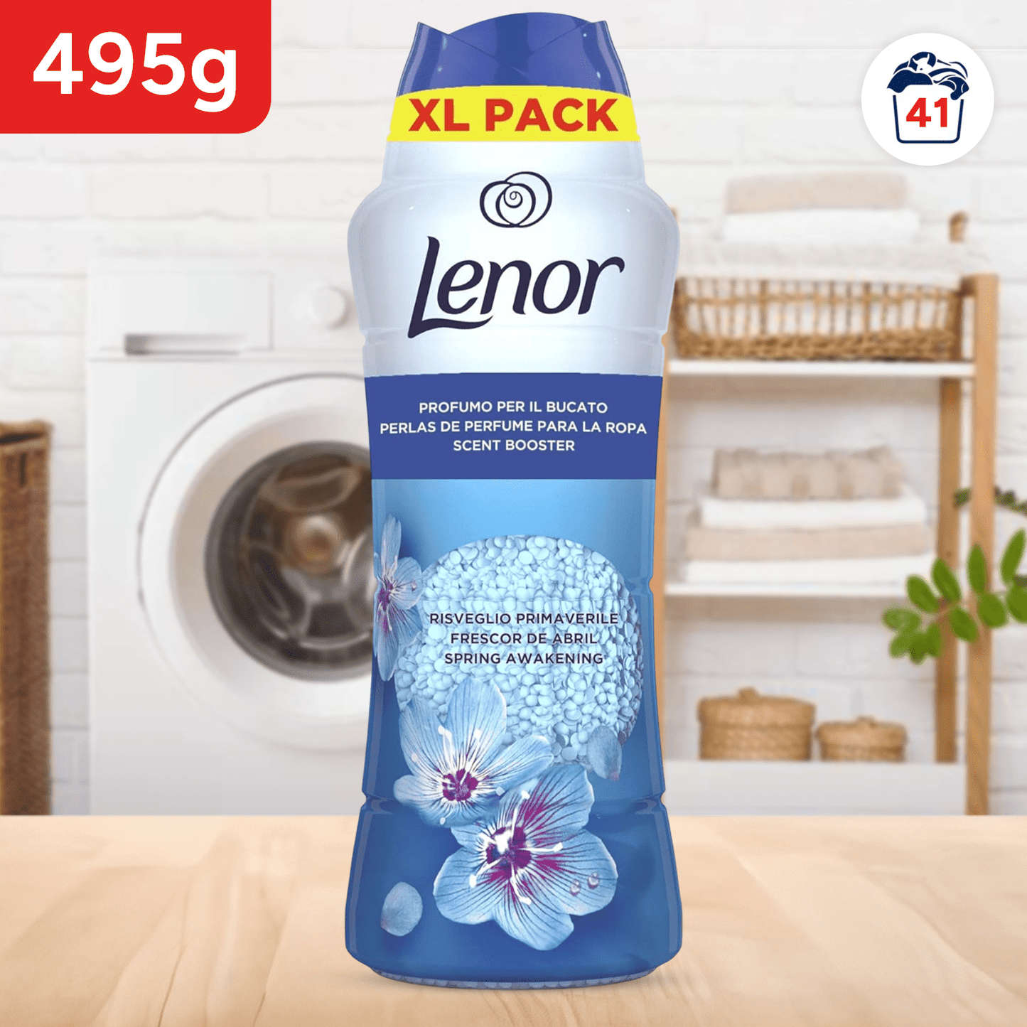 LENOR Perlas Lavadora Perfumadas para la Ropa, Suavizante con Fragancia Frescor de Abril, Potenciador de Frescor, 41 Lavados, 495g