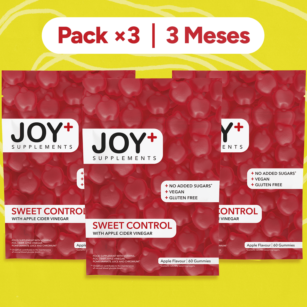 Pack x3 Gominolas para el Control de Glucosa con Vinagre de Manzana, Cromo, Ácido Fólico, Vitaminas B6 y B12, Sabor Manzana, 3 x 60 Gummies, 180 Gummies - Joy+ Supplements