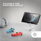 Mars Gaming MA-RSS, Soporte Plegable para Smartphone, Rotación Dinámica 360º + Ajuste en Altura y Ángulo 180º, Soporte Teléfono Móvil Portátil de Aluminio, Antideslizante, Gris Plateado