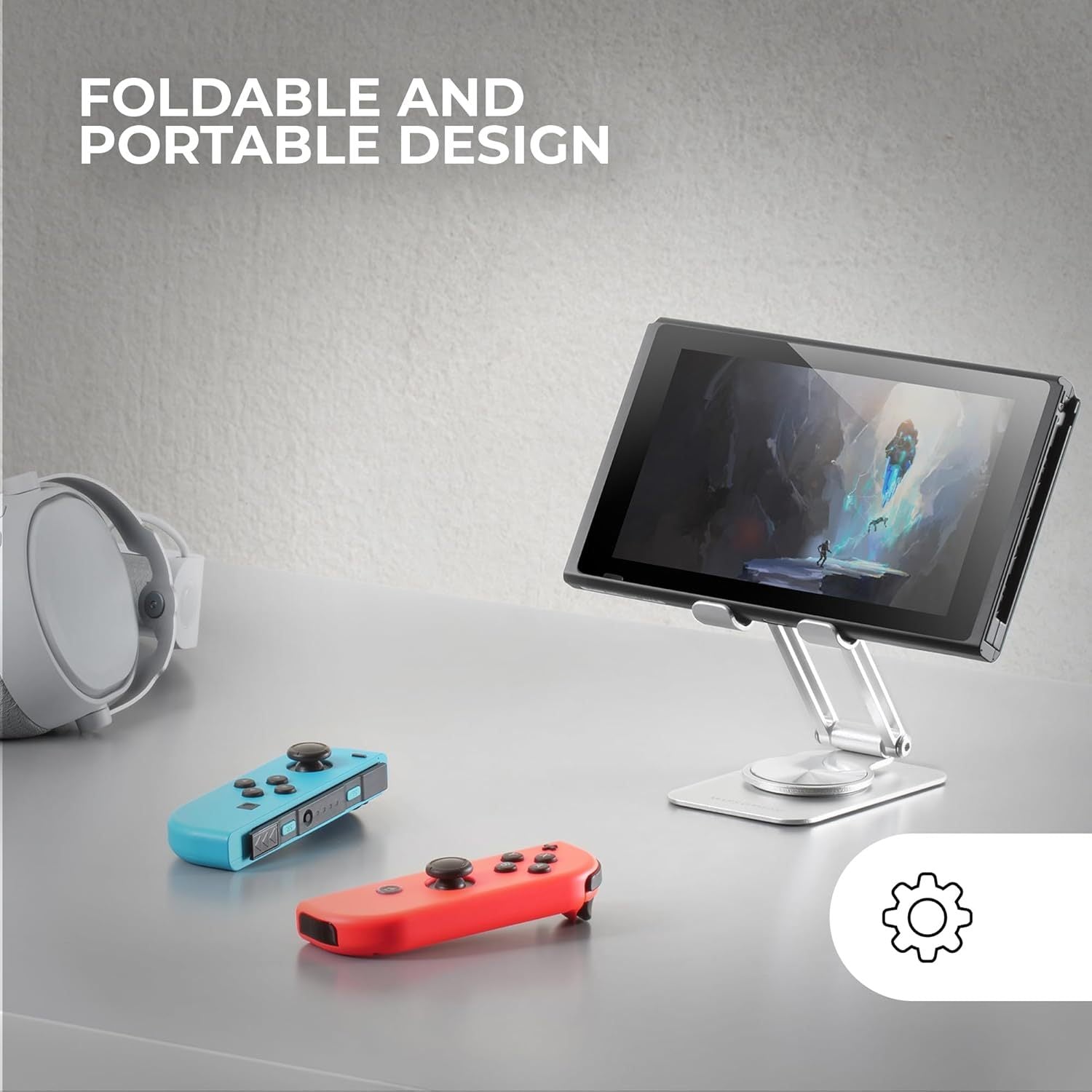 Mars Gaming MA-RSS, Soporte Plegable para Smartphone, Rotación Dinámica 360º + Ajuste en Altura y Ángulo 180º, Soporte Teléfono Móvil Portátil de Aluminio, Antideslizante, Gris Plateado