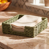Servilletero de Mesa Tejido, para Organizar Servilletas en Cocina y Comedor, Diseño Decorativo de Estilo Natural, Color Verde, 18 x 18 x 5 cm
