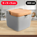 Azucarero Cocina con Tapa, Hecho de Cerámica y Madera, Capacidad de 300ml, Recipiente para Especias y Aliños, Gris, 9 x 9 x 9 cm