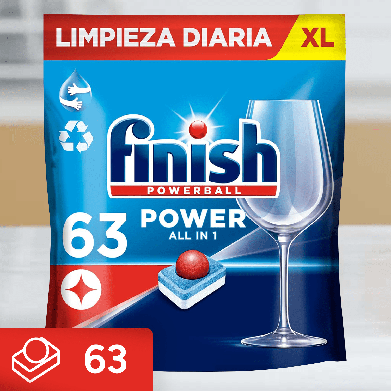 Finish Powerball Power All in 1 Pastillas Lavavajillas con potente Powerball para Eliminar las Manchas de Grasa más Difíciles, Limpieza y Brillo diario, No se necesita Prelavar