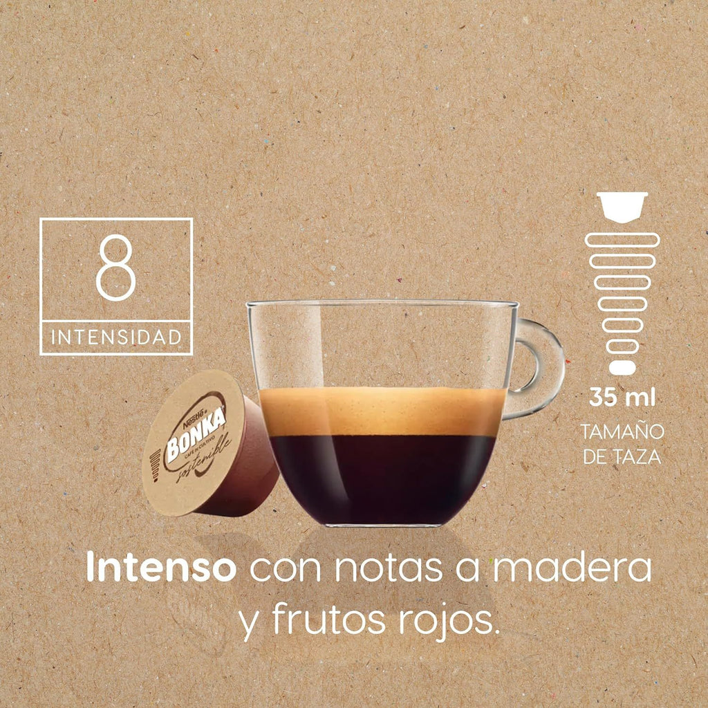 Nescafé Dolce Gusto Bonka Ristretto, Cápsulas de Café Espresso Intenso con Notas a Madera, Intensidad 8, Café Arábica y Robusta, 16/48/96 Cápsulas