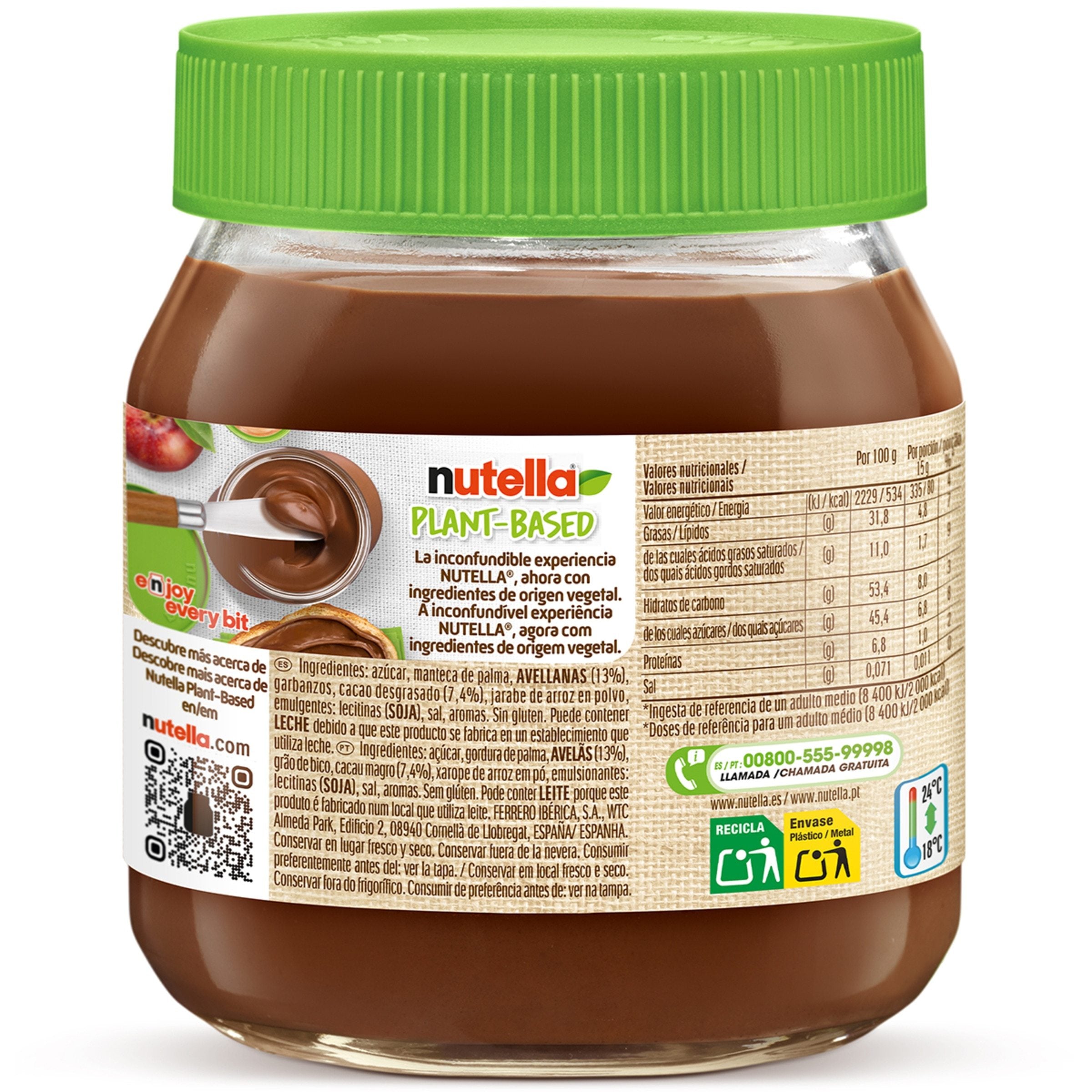 Ferrero Nutella Vegetal Plant-Based, Crema de Avellanas y Cacao para Untar, Vegana, Sin Lactosa, Sin Gluten, Ideal para el Desayuno de Veganos y Personas Intolerantes a la Lactosa, 350g por Tarro