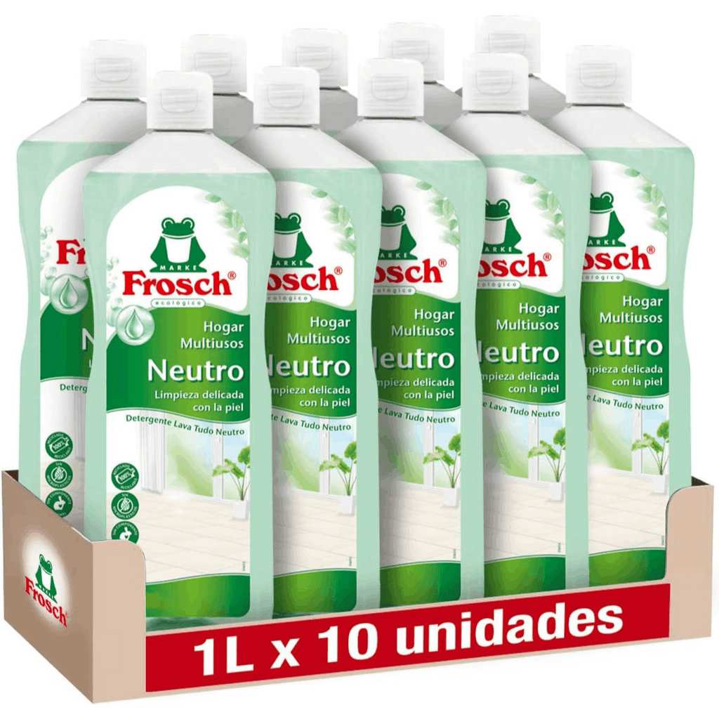 Frosch Limpiador Multiusos de Hogar con pH Neutro, Limpia Todas las Superficies y Cuida la Piel, Resultado Brillante y Duradero, Pack 10 Unidades x 1L, 10L en Total