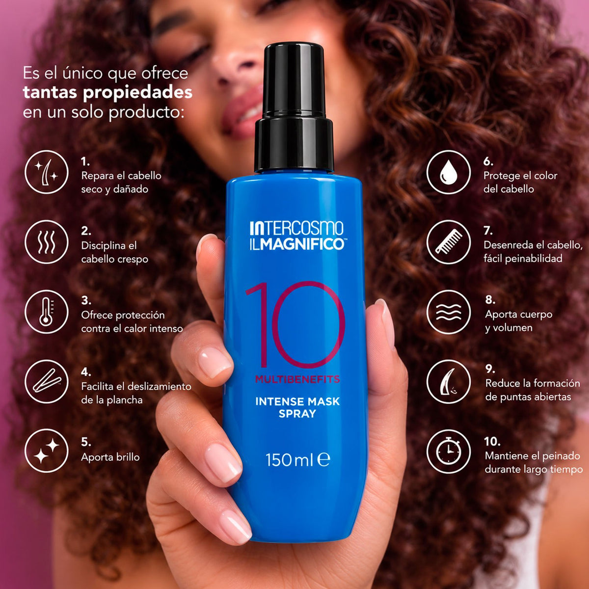 Intercosmo Il Magnifico 10 en 1, Mascarilla Capilar en Spray Sin Aclarado, Ayuda a Reparar, Desenredar, Controlar el Encrespamiento y Proteger del Calor, 150 ml