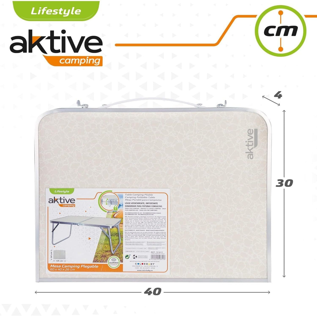 AKTIVE Mesa Plegable Playa, Mesa Baja Playa, Estructura de Metal, Tablero de Madera, Mesa Plegable Ideal para Exterior, Camping y Placa, Cierre de Seguridad, 60x40x25 cm