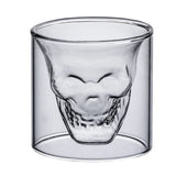 x3 Vaso Calavera de Cristal, Muy Resistentes, Base Gruesa y Estable, Doble Pared, Térmicos, Forma Interior de Calavera 3D, 3 unidades 130ml