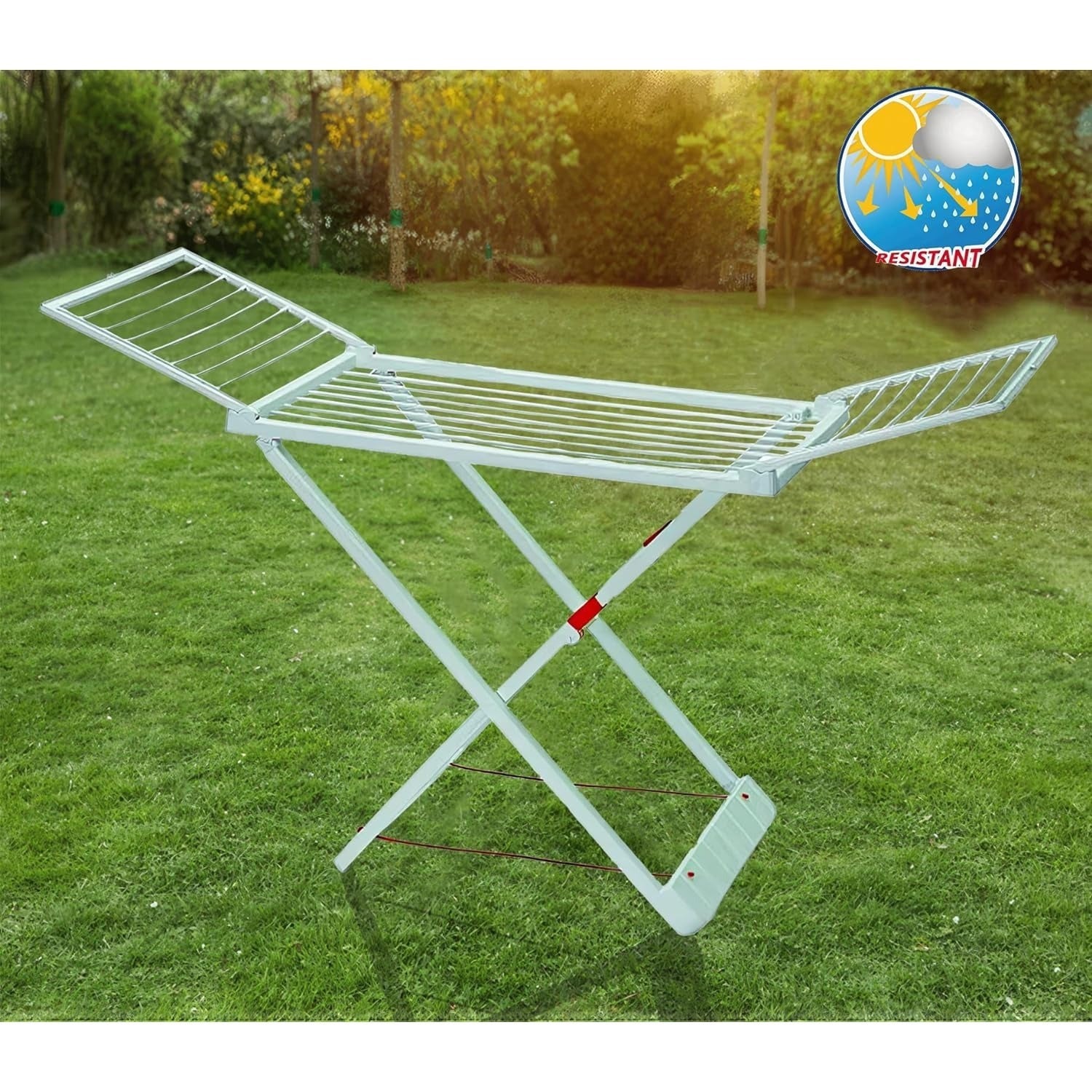 Tendedero Plegable con Alas, 20 Metros de Superficie de Tendido, Hecho de Resina Resistente al Sol y a la Intemperie, 180 x 108 x 55 cm