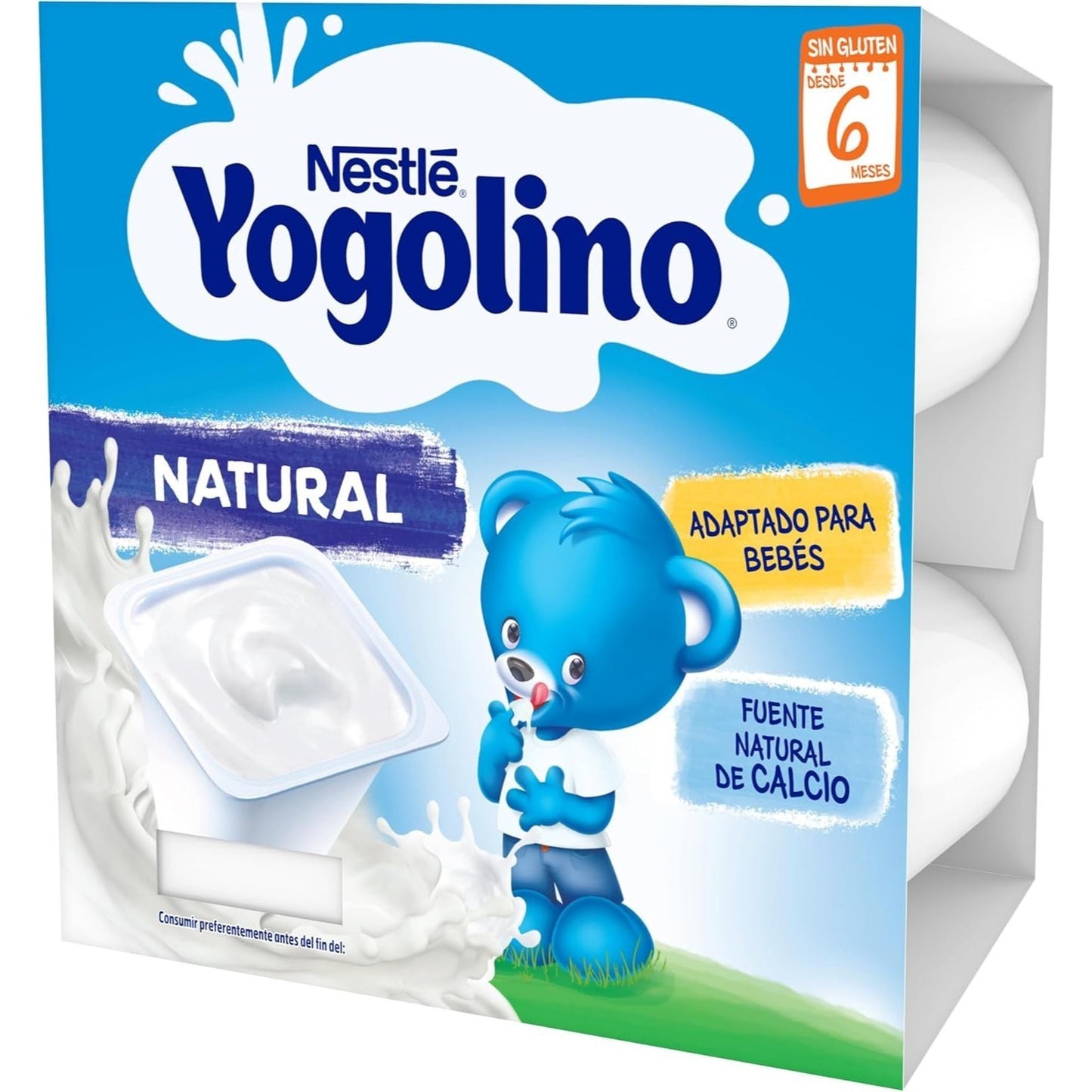 NESTLÉ Yogolino Natural, Yogur Infantil a partir de los 8 Meses, Sin Gluten, 4 Tarrinas de 100g por Paquete